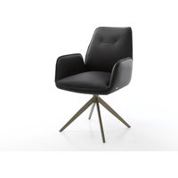 Drehstuhl Zoa-Flex Echt-Leder Schwarz Kreuzgestell breit Effektfinish Titan 360 drehbar Taschenfederkern