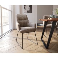 Esszimmerstuhl Zelia-Flex mit Armlehnen Mikrofaser Taupe Vintage Kufengestell Schwarz Taschenfederkern – Bild 2