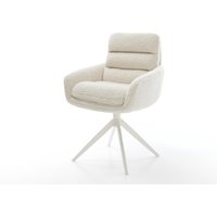 Drehstuhl Abelia-Flex mit Armlehnen Teddystoff Beige Kreuzgestell breit Weiß 360 drehbar Wippfunktion