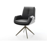 Drehstuhl Clea-Flex Echt-Leder Schwarz Kreuzgestell breit Effektfinish Titan 360 drehbar Wippfunktion – Bild 2