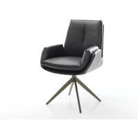 Drehstuhl Clea-Flex Echt-Leder Schwarz Kreuzgestell breit Effektfinish Titan 360 drehbar Wippfunktion