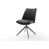 Drehstuhl Elso-Flex Echt-Leder Schwarz Kreuzgestell breit Effektfinish Titan 360 drehbar Taschenfederkern – Bild 2