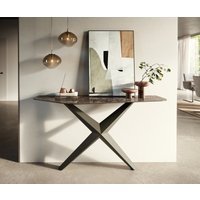 Konsolentisch Edge Polygonal 140x50 cm Keramik Emperador Extra Lucidato Dunkelbraun Zentharo Metall Effektfinish Titan
