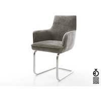 Freischwinger Heira-Flex mit Armlehnen Bouclé Soft Schlamm Freischwinger flach Edelstahl Taschenfederkern