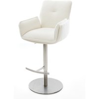 Barstuhl Nela-Flex Bouclé Soft Beige Drehfuß höhenverstellbar Edelstahl Silberfarben