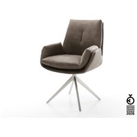 Drehstuhl Clea-Flex Mikrofaser Taupe Vintage Kreuzgestell breit Edelstahl 360 drehbar Wippfunktion