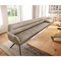 Esszimmerbank Taya-Flex 300 cm Mikrofaser Beige Vintage Kreuzgestell kantig Schwarz Taschenfederkern