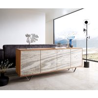 Sideboard Kleo 175 cm Akazie Natur 4 Türen V-Fuß Edelstahl