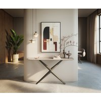 Konsolentisch Edge Boot 140x40 cm Keramik Laminam Travertino Bianco Creme-Weiß Estelo Metall Effektfinish Titan