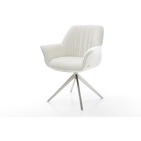 Drehstuhl Keila-Flex mit Armlehnen Bouclé Soft Beige Kreuzgestell breit Edelstahl 360 drehbar Wippfunktion