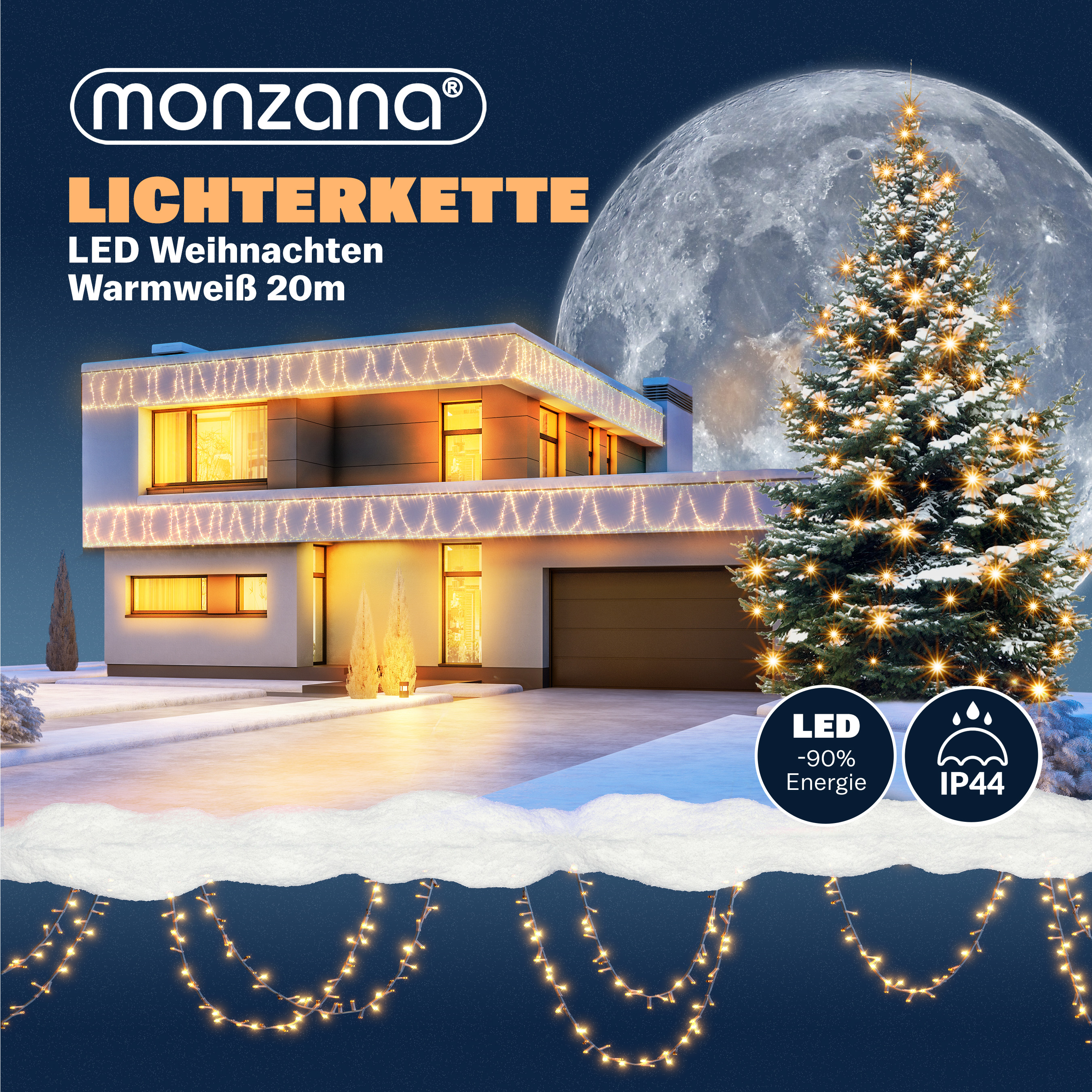 monzana Lichterkette Warmweiß 20m transparent – Bild 3