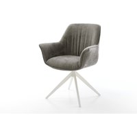 Drehstuhl Keila-Flex mit Armlehnen Bouclé Soft Schlamm Kreuzgestell breit Weiß 360 drehbar Wippfunktion