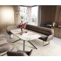 Esszimmerbank Taya-Flex 285x190 cm Strukturstoff Soft Taupe Kufengestell flach Edelstahl Taschenfederkern Links – Bild 2