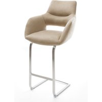 Barstuhl Yago-Flex Mikrofaser Beige Vintage Freischwinger Flach Edelstahl Silberfarben Taschenfederkern – Bild 2