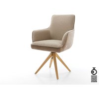 Drehstuhl Heira-Flex mit Armlehnen Materialmix Schlamm Holzgestell kantig Natur 360 drehbar Taschenfederkern