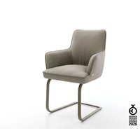 Freischwinger Heira-Flex mit Armlehnen Echt-Leder Schlamm Freischwinger flach Effektfinish Titan Taschenfederkern – Bild 2