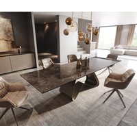 Esstisch Edge 200-300x100 Keramik Emperador Extra Lucidato Dunkelbraun W-Gestell Effektfinish Titan ausziehbar