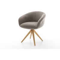 Drehstuhl Vinka-Flex mit Armlehnen Strukturstoff Soft Taupe Holzgestell kantig Natur 360 drehbar Taschenfederkern – Bild 2