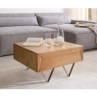 Couchtisch Kayu 60x60 cm Akazie Natur 2 Schübe V-Fuß Edelstahl