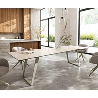 Esstisch Edge 300x100 cm Keramik Laminam Travertino Bianco Creme-Weiß Metall Schräg Effektfinish Titan