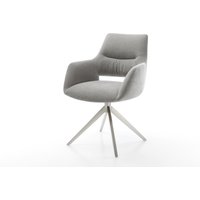 Drehstuhl Yago-Flex mit Armlehnen Strukturstoff Soft Grau Kreuzgestell breit Edelstahl 360 drehbar Wippfunktion Taschenfederkern – Bild 2