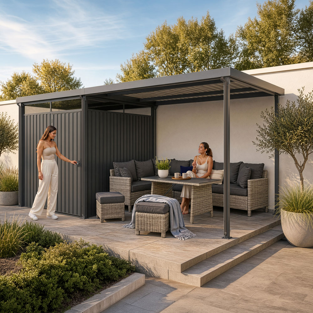 Gartenhaus inkl. Überdachung LEVANTO Anthrazit - 490 x 226 cm – Bild 3