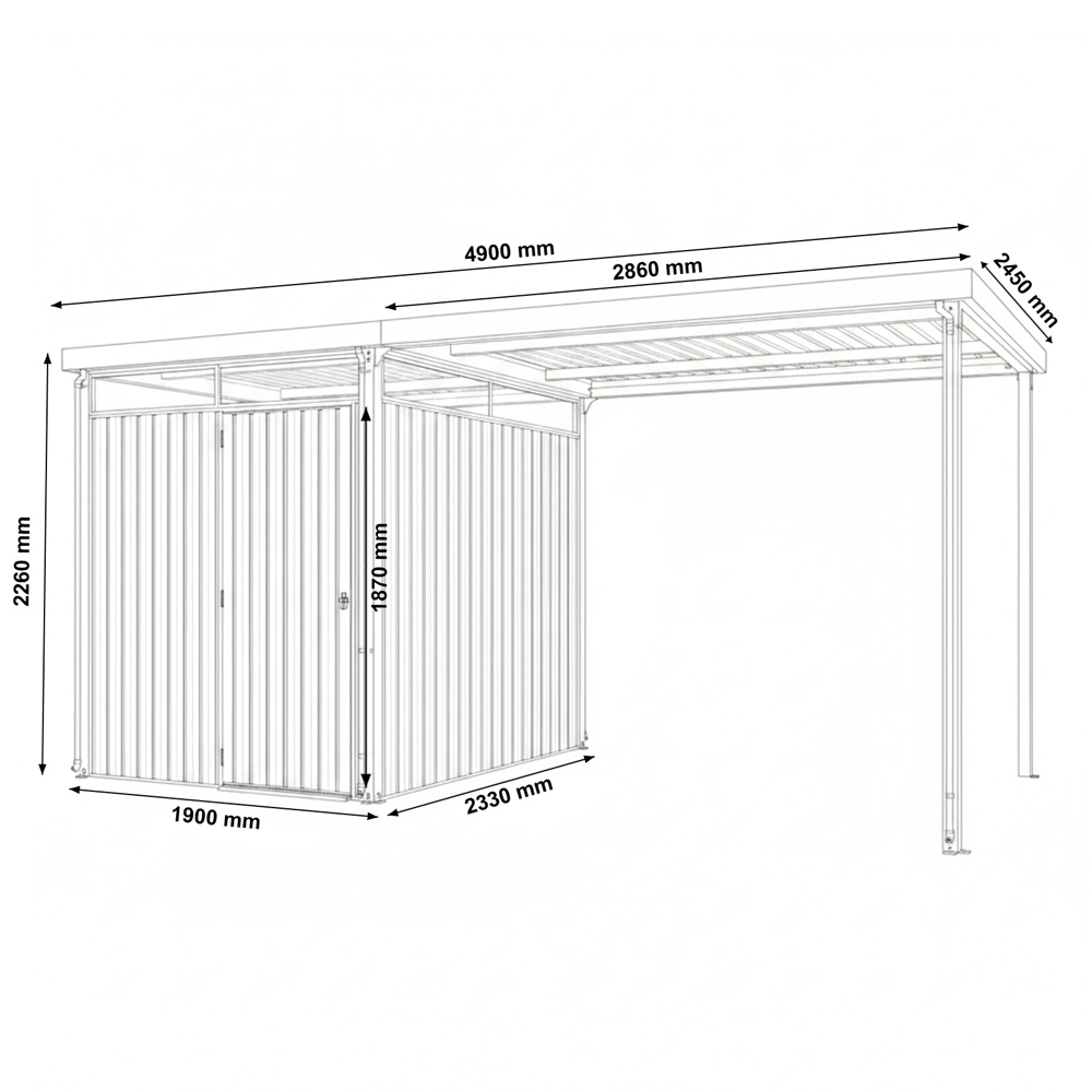 Gartenhaus inkl. Überdachung LEVANTO Anthrazit - 490 x 226 cm – Bild 6