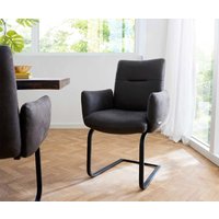 Freischwinger Jova-Flex mit Armlehnen Mikrofaser Anthrazit Vintage Freischwinger flach Schwarz Taschenfederkern