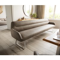 Esszimmerbank Taya-Flex 300 cm Mikrofaser Taupe Vintage Kufengestell flach Edelstahl Taschenfederkern