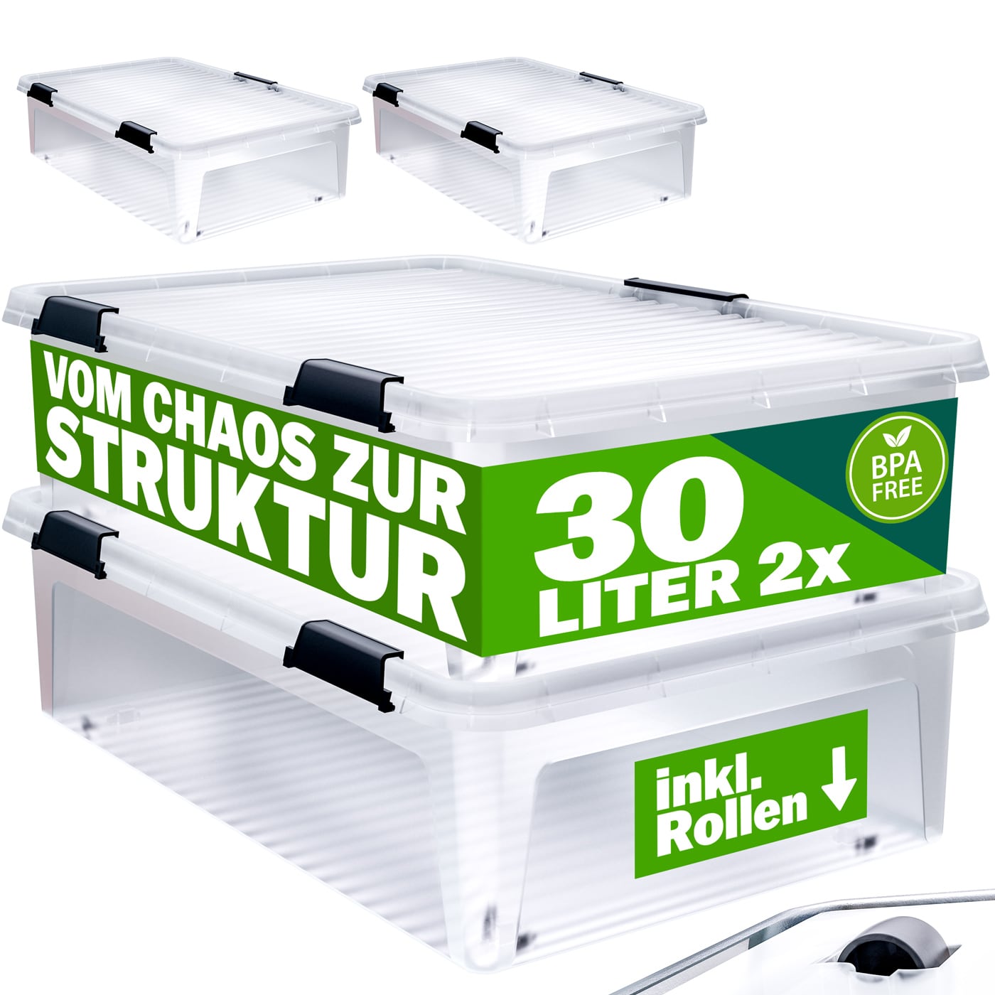 Deuba Aufbewahrungsbox 2er-Set Transparent 60x40x17cm 30L stapelbar – Bild 2