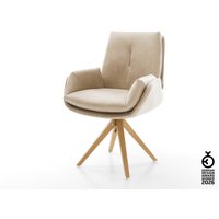 Drehstuhl Clea-Flex Mikrofaser Beige Vintage Holzgestell kantig Natur 360 drehbar – Bild 2