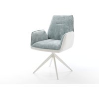 Drehstuhl Zoa-Flex Materialmix Echtleder Weiß-Pastellblau Kreuzgestell breit Weiß 360 drehbar Wippfunktion Taschenfederkern