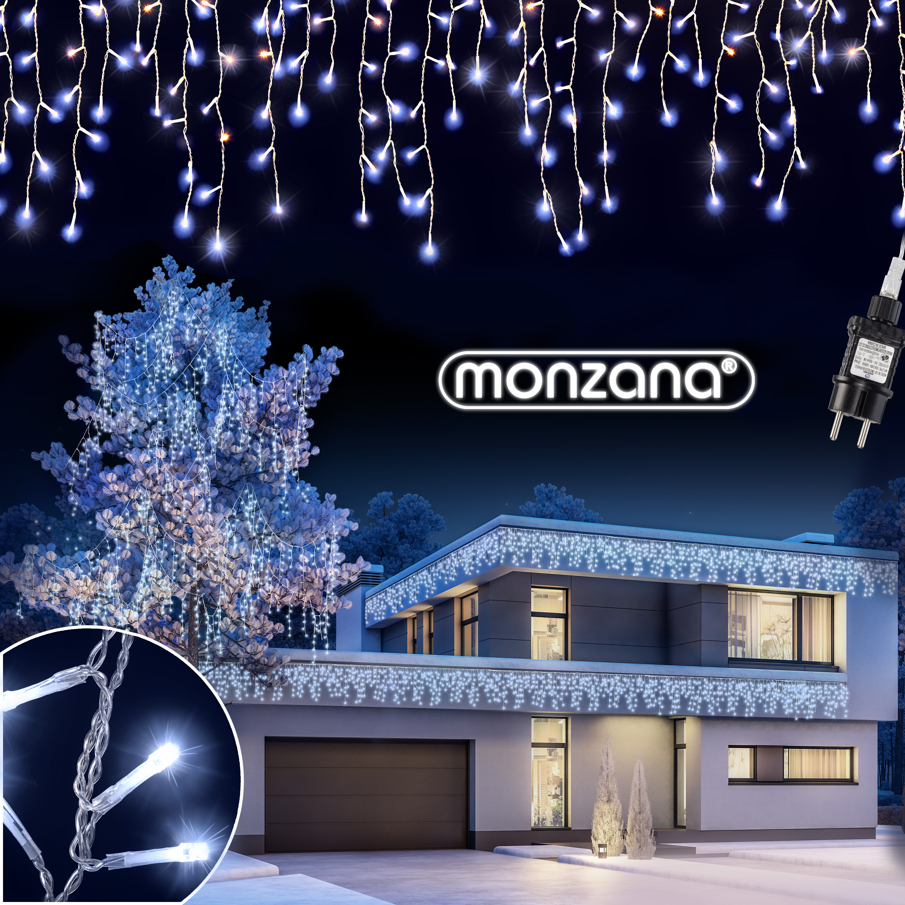 monzana Regenlichterkette LED Weihnachten Kaltweiß 15m – Bild 3