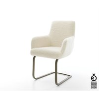Freischwinger Heira-Flex mit Armlehnen Teddystoff Beige Freischwinger flach Effektfinish Titan Taschenfederkern