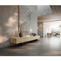 Lowboard Cuor 200 cm Keramik Laminam Sabbia Eichefarbig 1 Klappe 1 Schubfach Fuß Schwebeoptik Edelstahl