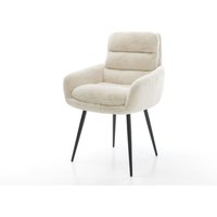 Esszimmerstuhl Abelia-Flex mit Armlehnen Plüsch Creme-Weiß 4-Fuß konisch Schwarz