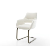 Freischwinger Yago-Flex mit Armlehnen Bouclé Soft Beige Freischwinger flach Effektfinish Titan Taschenfederkern