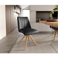 Drehstuhl Elso-Flex Echt-Leder Schwarz Holzgestell kantig Natur 360 drehbar Taschenfederkern