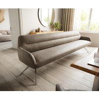 Esszimmerbank Taya-Flex 300 cm Mikrofaser Taupe Vintage Kreuzgestell kantig Edelstahl Taschenfederkern