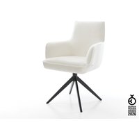 Drehstuhl Heira-Flex mit Armlehnen Bouclé Soft Beige Kreuzgestell breit Schwarz 360 drehbar Wippfunktion Taschenfederkern