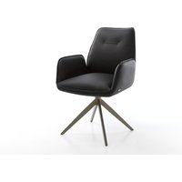 Drehstuhl Zoa-Flex Echt-Leder Schwarz Kreuzgestell breit Effektfinish Titan 360 drehbar Wippfunktion Taschenfederkern – Bild 2