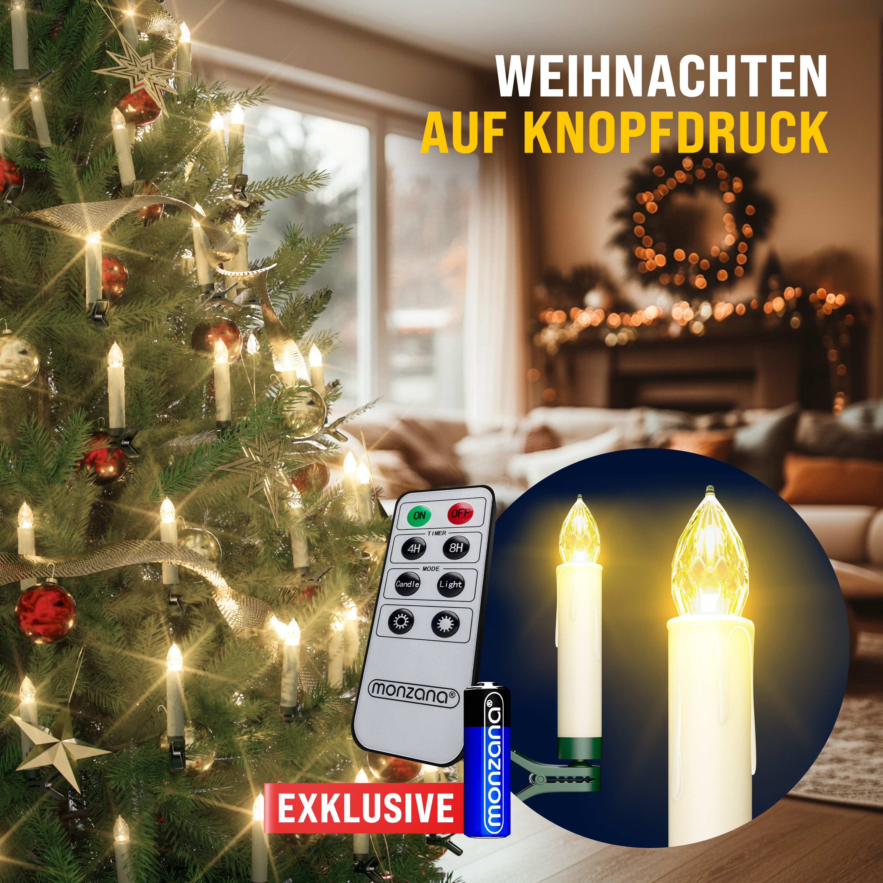 monzana Kabellose Weihnachtsbaumkerzen LED 20er-Set Warmweiß mit Timer & Fernbedienung – Bild 2