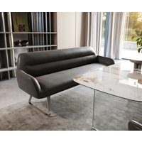 Esszimmerbank Taya-Flex 200 cm Mikrofaser Anthrazit Vintage Kufengestell flach Edelstahl Taschenfederkern