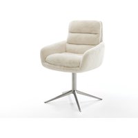 Drehstuhl Abelia-Flex mit Armlehnen Plüsch Creme-Weiß Fußkreuz Edelstahl 360 drehbar Wippfunktion