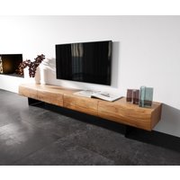 Lowboard New Live-Edge 240 cm Akazie Natur 4 Schubladen Fuß schwebend Metall Schwarz