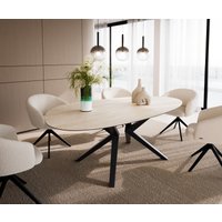 Esstisch Edge Oval 220x120 Keramik Laminam Travertino Bianco Creme-Weiß? Zenthara kantig Metall Schwarz