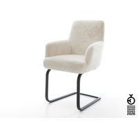 Freischwinger Heira-Flex mit Armlehnen Plüsch Creme-Weiß Freischwinger flach Schwarz Taschenfederkern