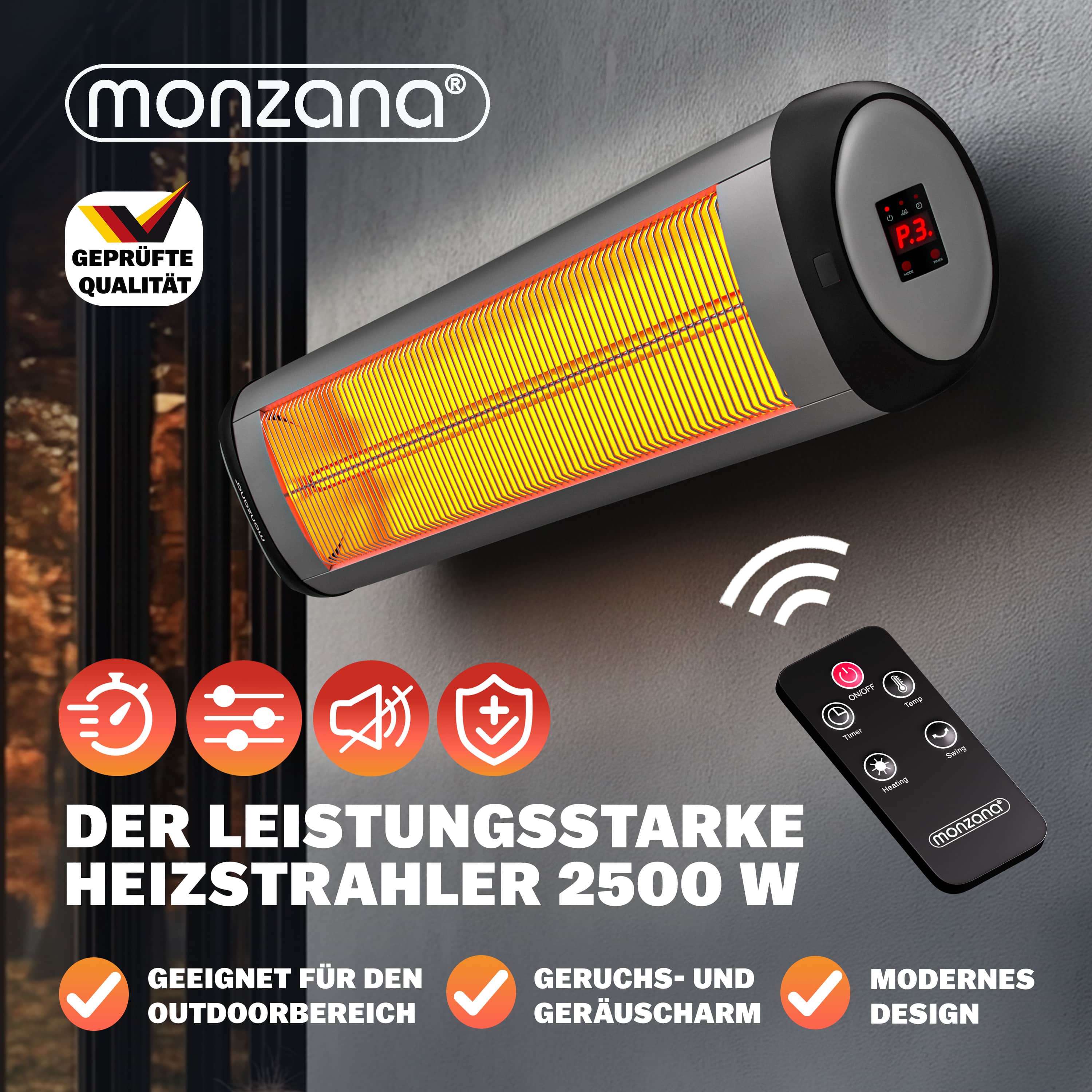 monzana Heizstrahler MZH2501 Silber 2500W 90 verstellbar – Bild 3