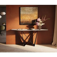 Konsolentisch Edge Polygonal 180x50 cm Keramik Laminam Travertino Bianco Creme-Weiß Spios Metall Schwarz