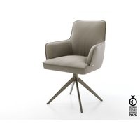 Drehstuhl Heira-Flex mit Armlehnen Echt-Leder Schlamm Kreuzgestell breit Effektfinish Titan 360 drehbar Taschenfederkern